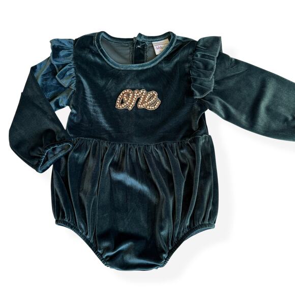 Lily & Max 1st Birthday Baby Girl Green Ruffle Bubble Romper 12-24m - Picture 1 of 12